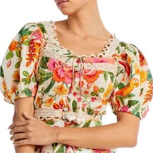 FARM Rio Macaw Bloom Cropped Blouse Lace Embroidery size Large